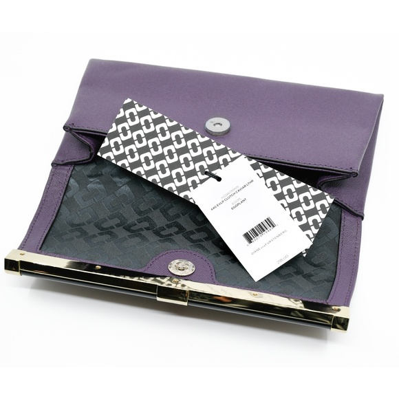 DVF Diane von Furstenberg 440 Caviar Leather Envelope Clutch in Eggplant NWT - Picture 9 of 13